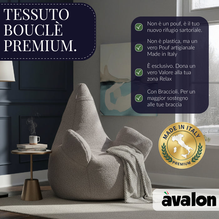 Pouf Poltrona Sacco Grande Ploof Avalon in tessuto Bouclè per interno dim. Ø85 x H90 cm