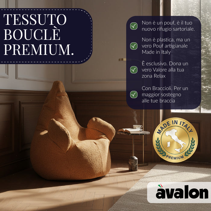 Pouf Poltrona Sacco Grande Ploof Avalon in tessuto Bouclè per interno dim. Ø85 x H90 cm