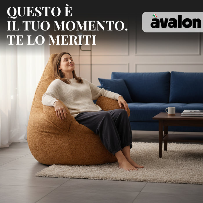 Pouf Poltrona Sacco Grande Ploof Avalon in tessuto Bouclè per interno dim. Ø85 x H90 cm