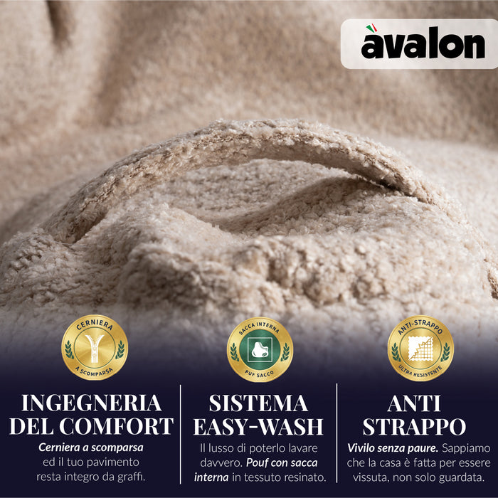 Pouf Poltrona Sacco Grande Ploof Avalon in tessuto Bouclè per interno dim. Ø85 x H90 cm