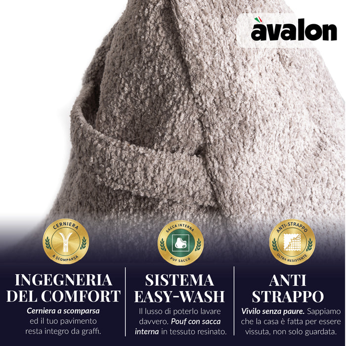 Pouf Poltrona Sacco Grande Ploof Avalon in tessuto Bouclè per interno dim. Ø85 x H90 cm