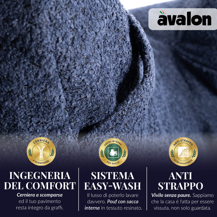 Pouf Poltrona Sacco Grande Ploof Avalon in tessuto Bouclè per interno dim. Ø85 x H90 cm