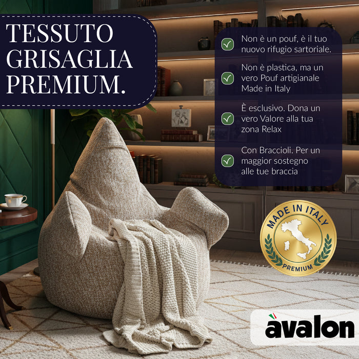 Pouf Poltrona Sacco Grande Ploof Avalon in tessuto Grisaglia per interno dim. Ø85 x H90 cm