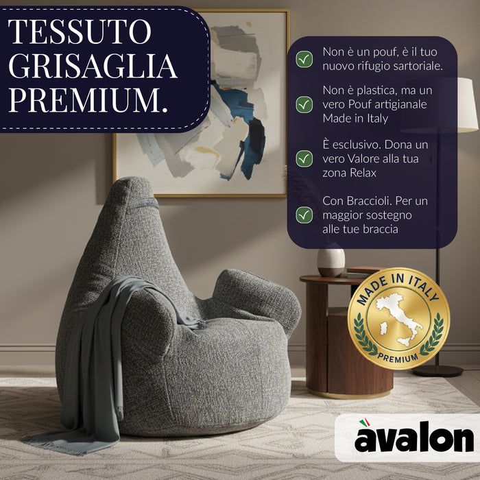 Pouf Poltrona Sacco Grande Ploof Avalon in tessuto Grisaglia per interno dim. Ø85 x H90 cm
