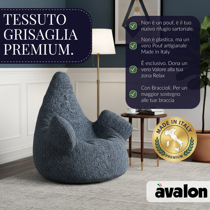 Pouf Poltrona Sacco Grande Ploof Avalon in tessuto Grisaglia per interno dim. Ø85 x H90 cm