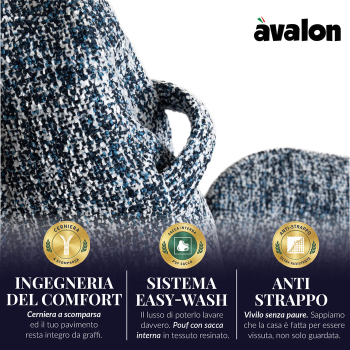 Pouf Poltrona Sacco Grande Ploof Avalon in tessuto Grisaglia per interno dim. Ø85 x H90 cm