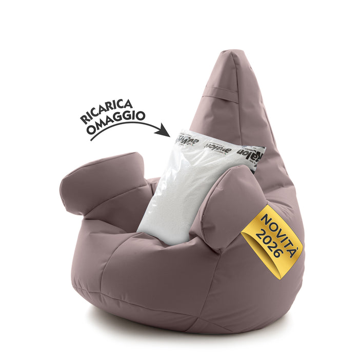 Pouf poltrona sacco con braccioli Ploof, Avalon in tessuto poliestere Jive per interno Imbottito. Dim: Ø85 x H90 cm