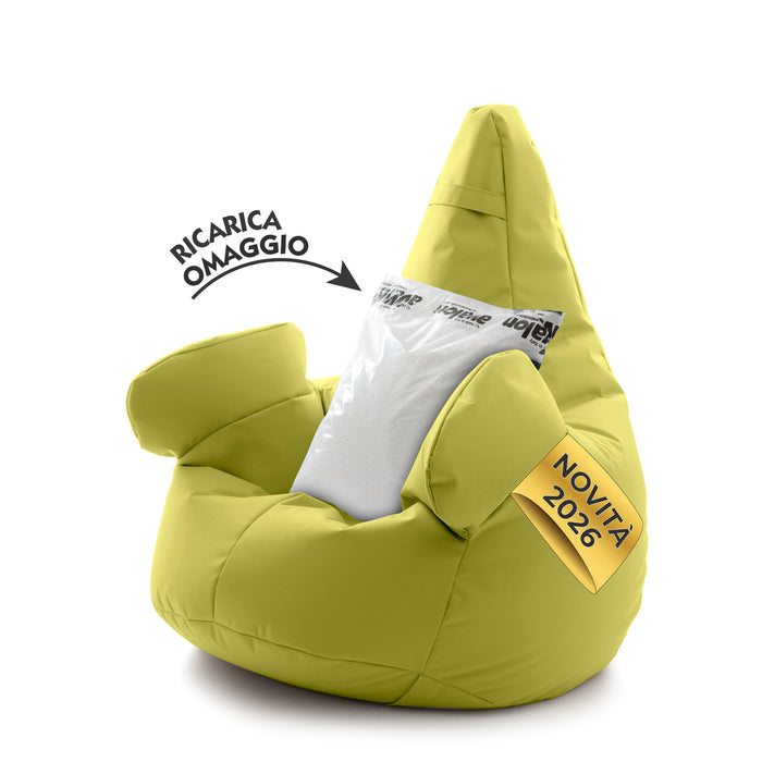 Pouf poltrona sacco con braccioli Ploof, Avalon in tessuto poliestere Jive per interno Imbottito. Dim: Ø85 x H90 cm