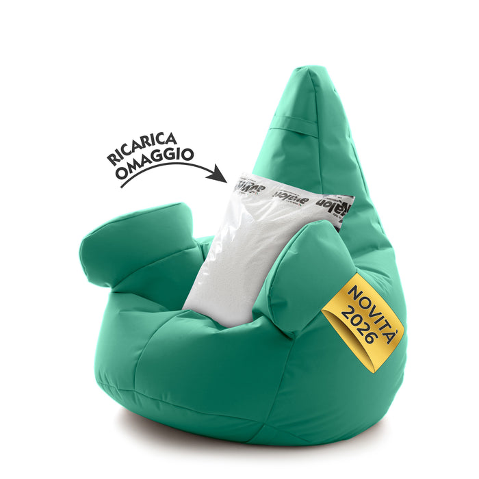 Pouf poltrona sacco con braccioli Ploof, Avalon in tessuto poliestere Jive per interno Imbottito. Dim: Ø85 x H90 cm