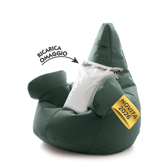 Pouf poltrona sacco con braccioli Ploof, Avalon in tessuto poliestere Jive per interno Imbottito. Dim: Ø85 x H90 cm