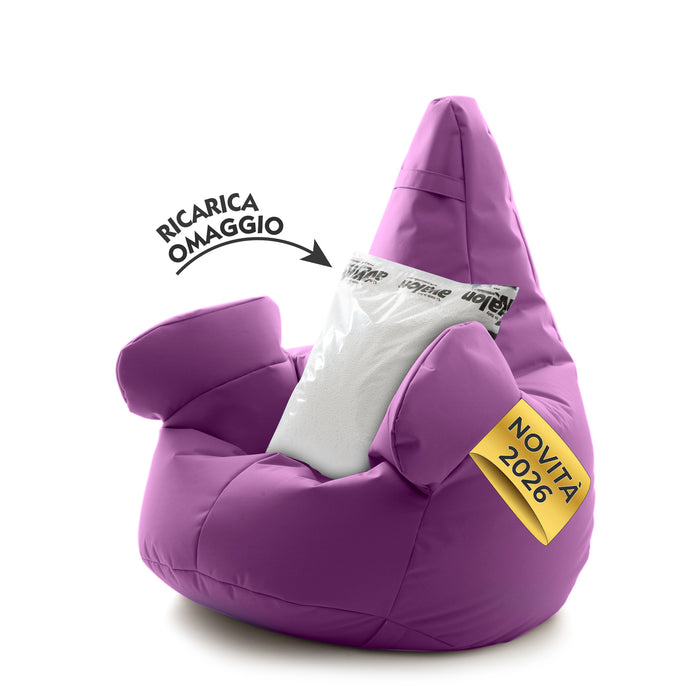 Pouf poltrona sacco con braccioli Ploof, Avalon in tessuto poliestere Jive per interno Imbottito. Dim: Ø85 x H90 cm