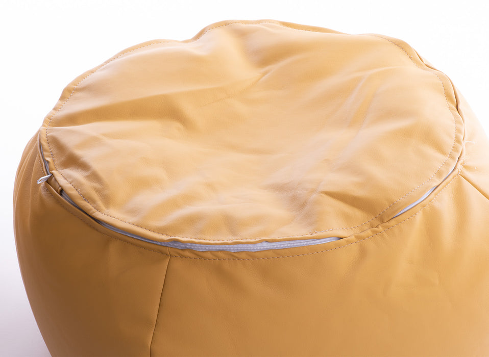 Pouf Cod_044 in soft eco-leather with ocher yellow handle and footrest