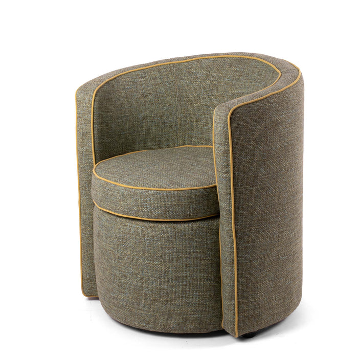Discounted - Avalon Armchair Cod_017 in green fabric with contrasting rivet Diam: 75 cm x H: 78 cm