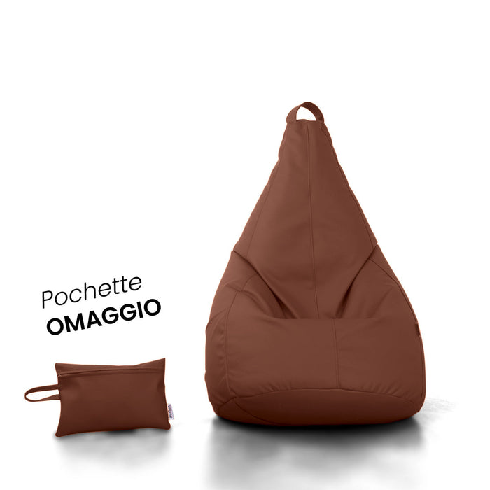 Discounted - Avalon Pouf Armchair Sacco Pear in Eco-leather Dim. 70x130cm Made in Italy + Free Clutch Bag Dark Brown Color