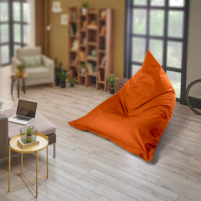 Triangle-shaped Shongo pouf in Jive fabric for indoor dim: 180x135x h90 cm