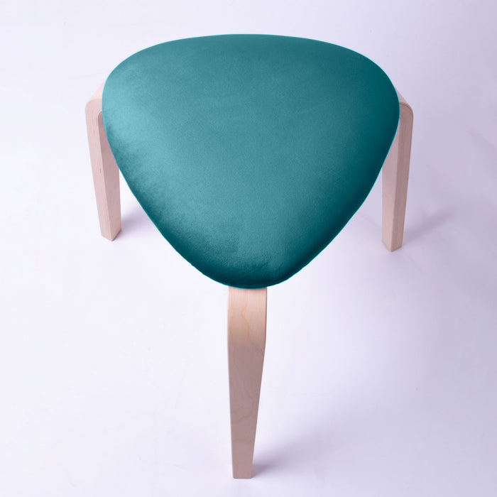 Rotary modern stool in velvet with light natural wood structure dim: H 45 cm x Diam 35 cm